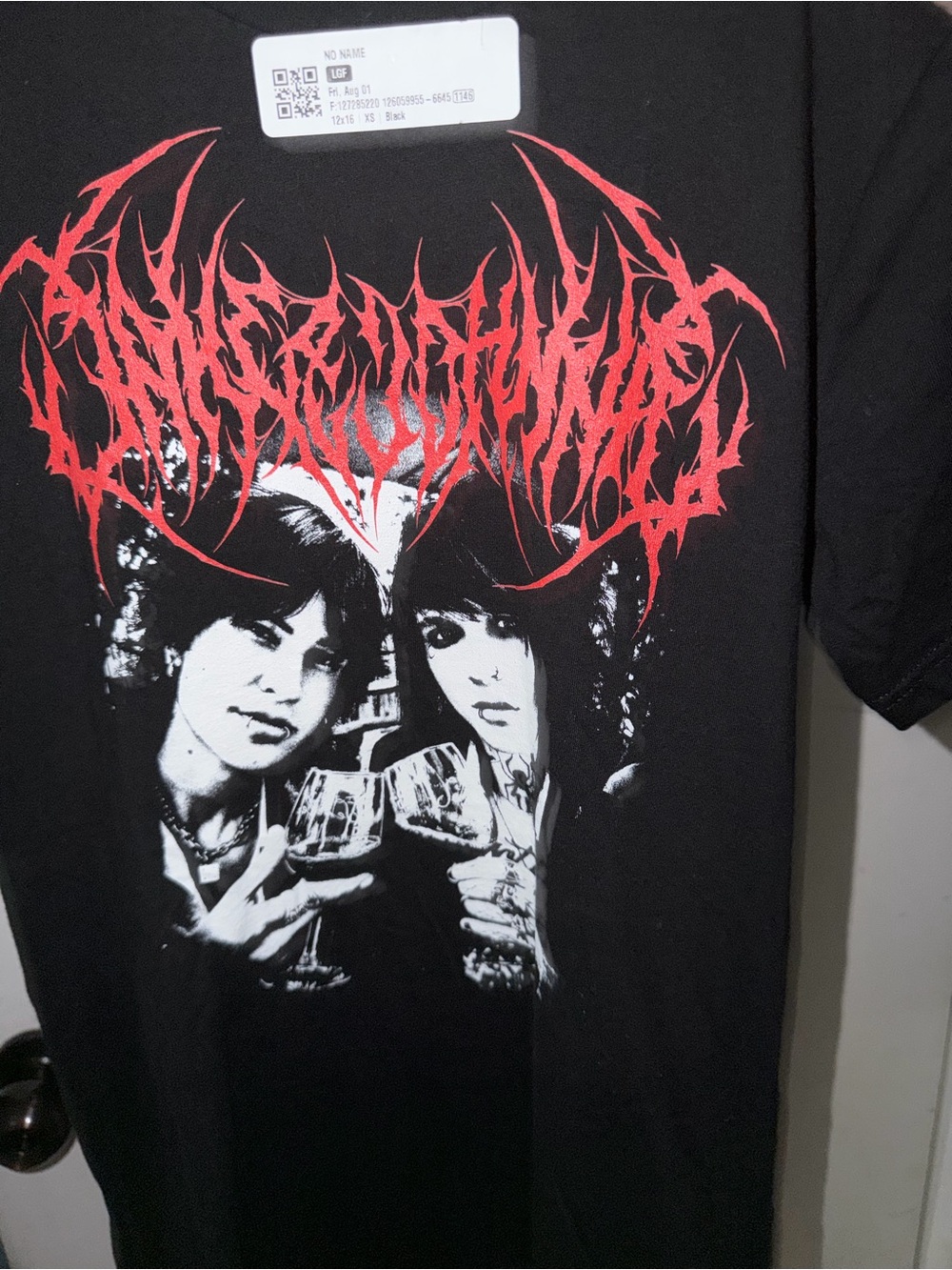 Black Graphic Tee with Red Logo and White jake and johnny